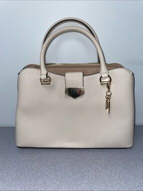 Guess Cream and Tan Structured Satchel with Gold Hardware • Like New!